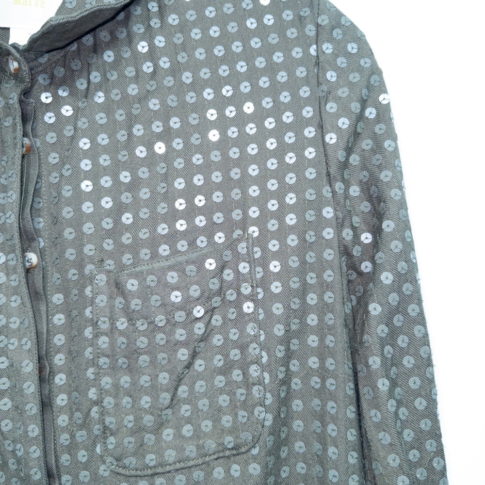 Maeve Anthropologie Olive Green Arwa Sequin Button Up Top Size Small - Picture 4 of 9